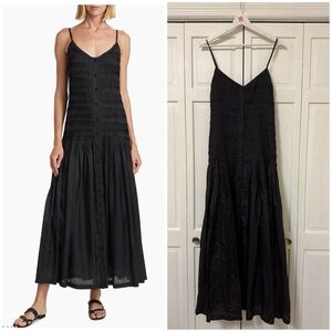 Figue Holkham Gathered Silk Dress Maxi Black Small Witchy Lagenlook Basque Waist